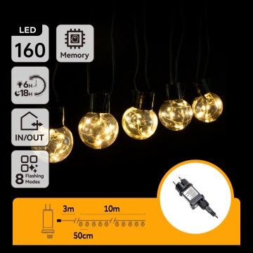 Aigostar - LED зовнішня декоративна гірлянда, 160 світлодіодів, 10 м, IP44, теплий білий
