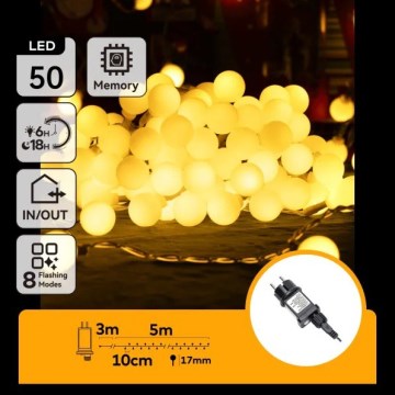 Aigostar - LED зовнішня декоративна гірлянда 50xLED/8 функцій 5 m IP44 теплий білий