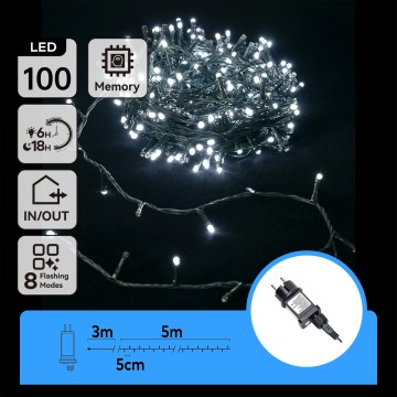 Aigostar - LED зовнішня гірлянда 100 світлодіодів/8 режимів 8 м IP44 холодний білий