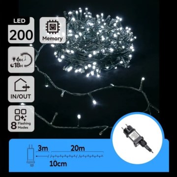 Aigostar - LED зовнішня гірлянда 200xLED/8 функцій 20m IP44 холодне біле