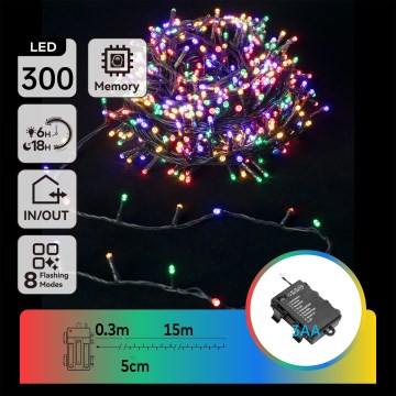 Aigostar -LED зовнішня гірлянда 300xLED/8 функцій 3xAA 15,3m IP44 багатокольорова