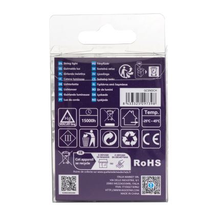 Aigostar - LED зовнішня гірлянда, 50 LED, 8 режимів, живлення 3×AA, довжина 5,3 м, IP44, теплий білий