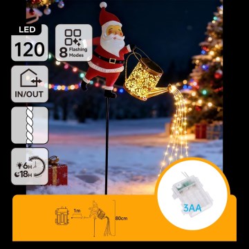 Aigostar - LED зовнішня різдвяна декорація 120xLED/3xAA/8 функцій 80 cm IP44 Santa/теплий білий