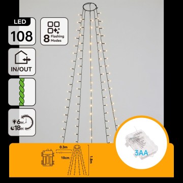 Aigostar - LED зовнішня різдвяна гірлянда 108xLED/8 функцій 3xAA 1,8m IP44 теплий білий