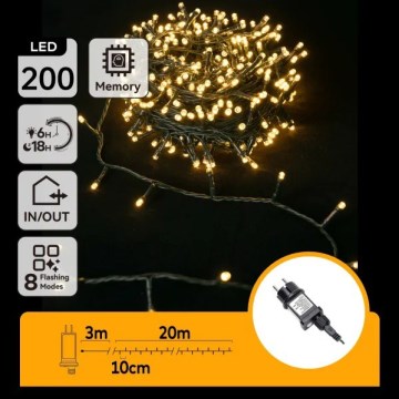 Aigostar - LED зовнішня різдвяна гірлянда 200xLED/8функцій 20m IP44 теплий білий