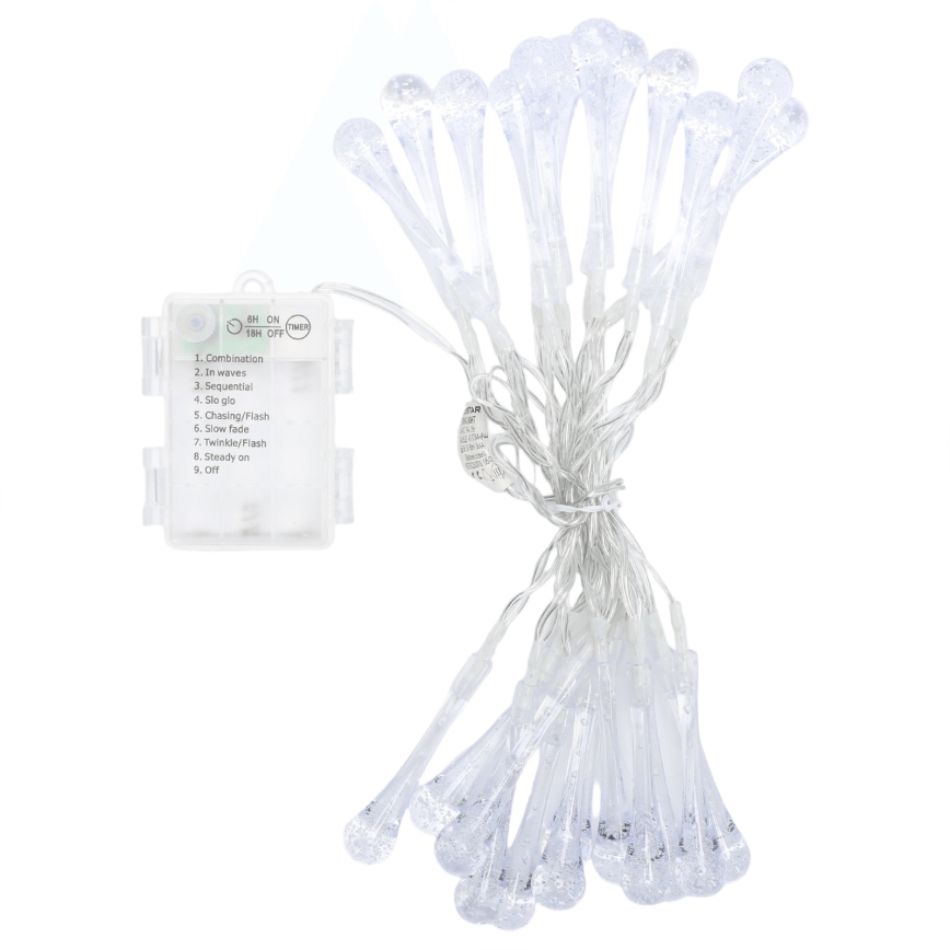 Aigostar - LED зовнішня різдвяна гірлянда 25xLED/8 функцій 3xAA 2,5 m IP44 тепле біле краплі
