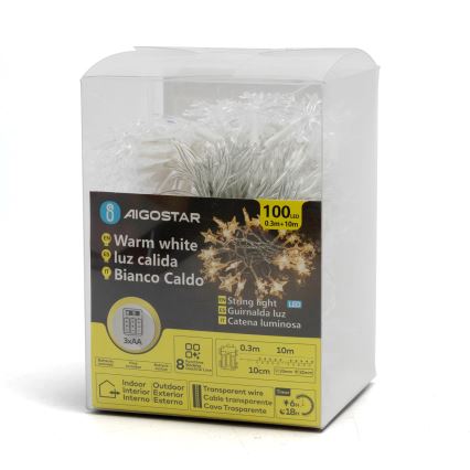 Aigostar - LED зовнішня гірлянда 25xLED/8 функцій 3xAA 2,5 м IP44 тепле біле світло у вигляді зірок