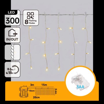 Aigostar - LED зовнішня різдвяна гірлянда 300xLED/8 функцій 18x0,4m IP44 теплий білий