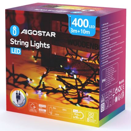 Aigostar - LED зовнішня різдвяна гірлянда 400 LED/8 функцій 13 м IP44 багатобарвна