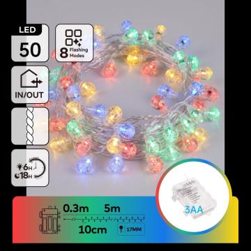 Aigostar - LED зовнішня різдвяна гірлянда 50xLED/8 режимів 3xAA 5,3m IP44 багатокольорова
