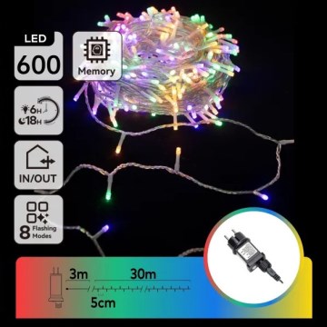 Aigostar - LED зовнішня різдвяна гірлянда 600xLED/8 функцій 30м IP44 багатобарвна