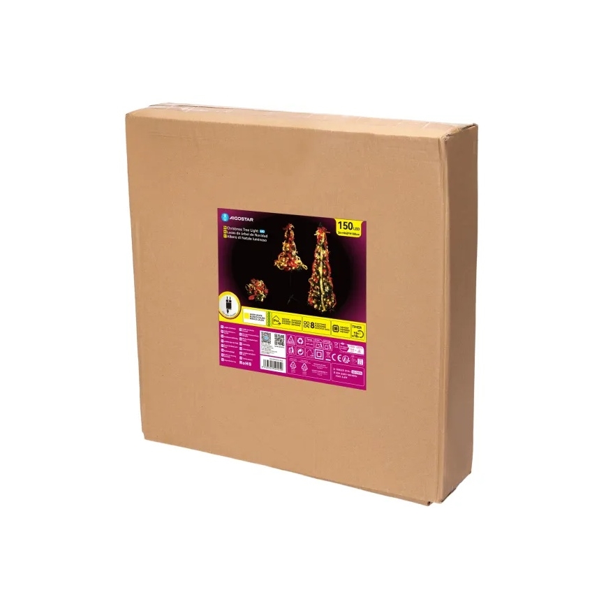 Aigostar - зовнішня світлодіодна різдвяна ялинка 150 світлодіодів 1,8m IP44 червона/золота, тепле біле світло