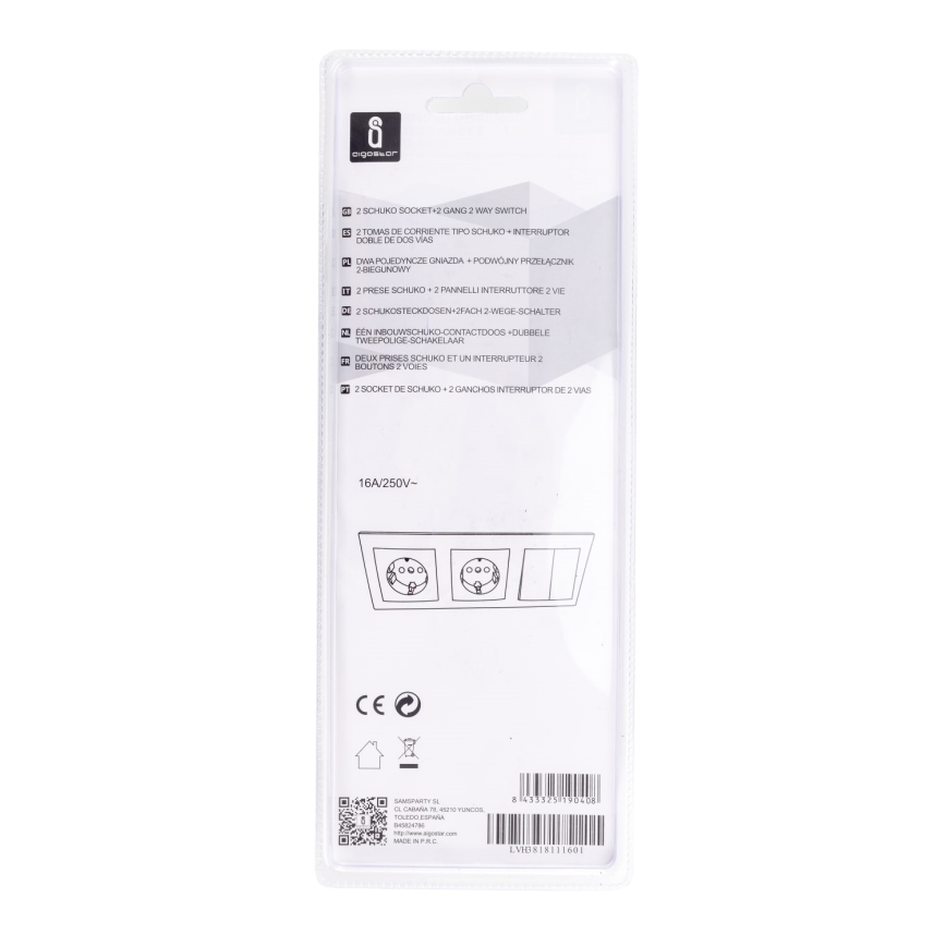 Aigostar - НАБІР 2 шт. Розетка з вимикачем 2x16A/250V SCHUKO