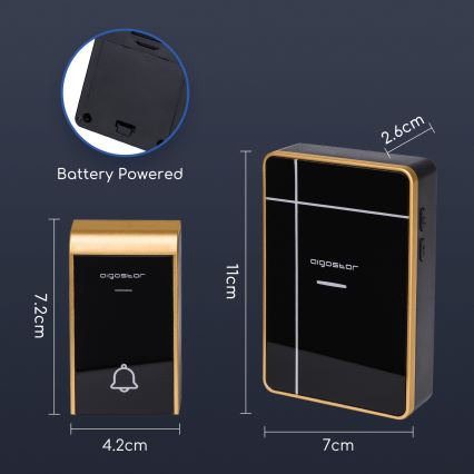 Aigostar - НАБІР 2x Бездротовий дверний дзвінок 3xAA/12V IP44 чорний