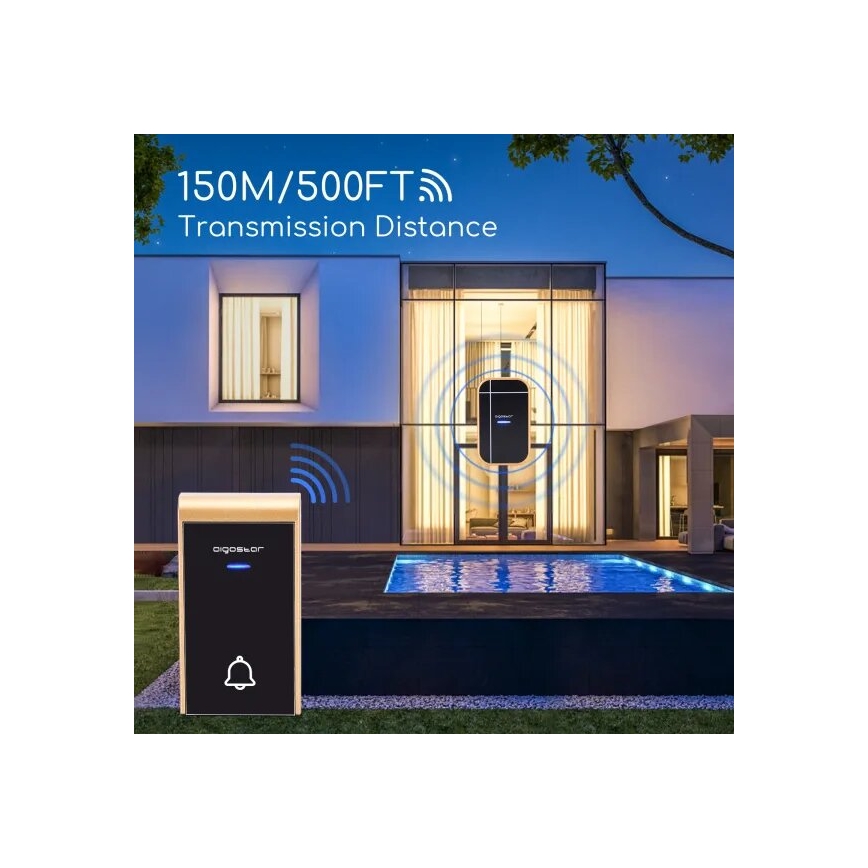 Aigostar - НАБІР 2x Бездротовий дверний дзвінок в розетку 230V IP44 чорний/мідний