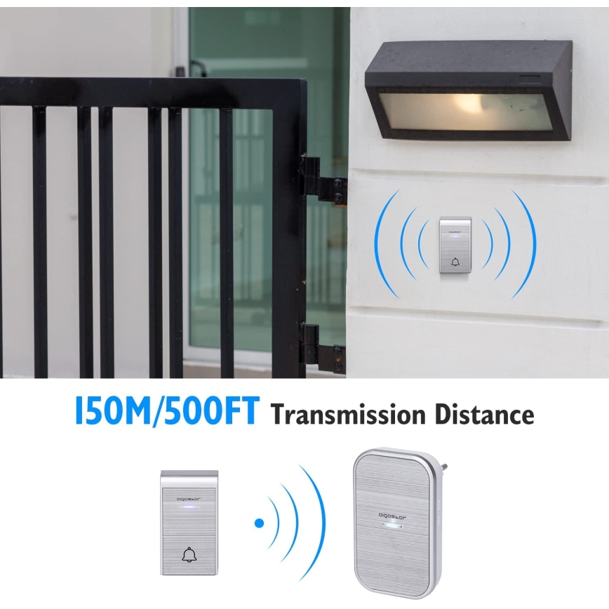 Aigostar - НАБІР 2x Бездротовий дверний дзвінок в розетку 230V IP44 срібний