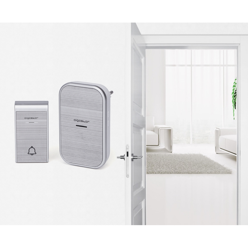 Aigostar - НАБІР 2x Бездротовий дверний дзвінок в розетку 230V IP44 срібний