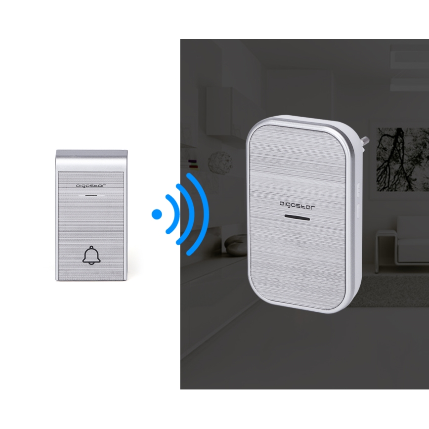 Aigostar - НАБІР 2x Бездротовий дверний дзвінок в розетку 230V IP44 срібний