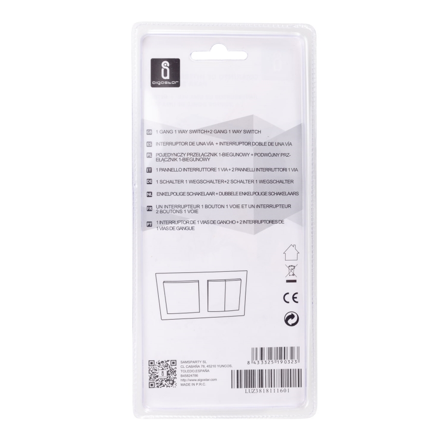 Aigostar - НАБІР 2x Домашній вимикач з рамкою