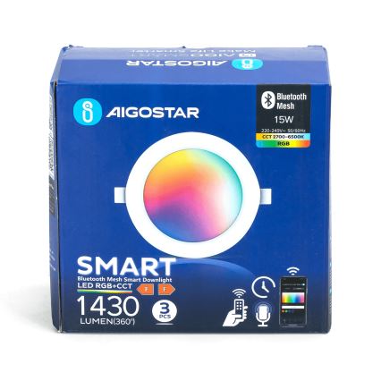 Aigostar - НАБІР 3x LED RGB Стельовий вбудований світильник з регулюванням яскравості MESH LED/15W/230V 2700K-6500K діаметр 17 см