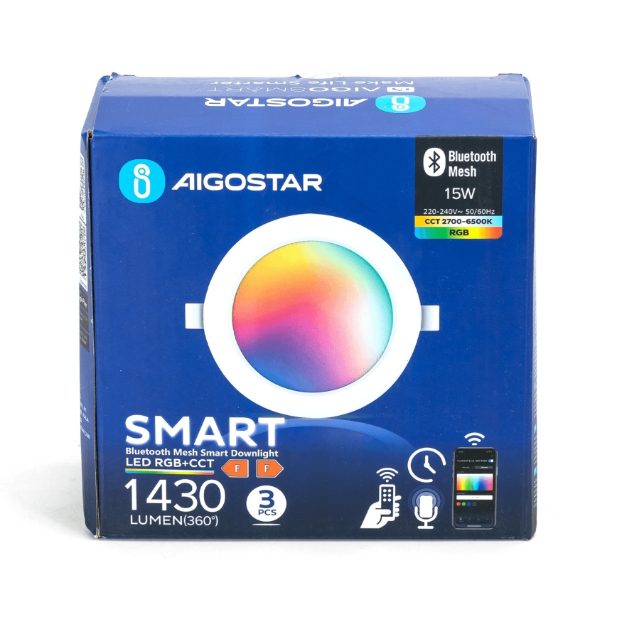 Aigostar - НАБІР 3x LED RGB Стельовий вбудований світильник з регулюванням яскравості MESH LED/15W/230V 2700K-6500K діаметр 17 см
