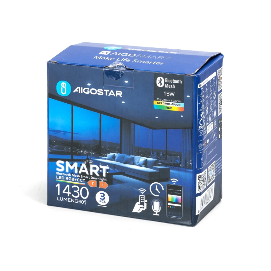 Aigostar - НАБІР 3x LED RGB Стельовий вбудований світильник з регулюванням яскравості MESH LED/15W/230V 2700K-6500K діаметр 17 см