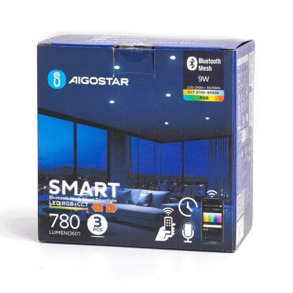 Aigostar - НАБІР 3x LED RGB Стельовий вбудований світильник з регулюванням яскравості MESH LED/9W/230V 2700K-6500K діаметр 14,5 см