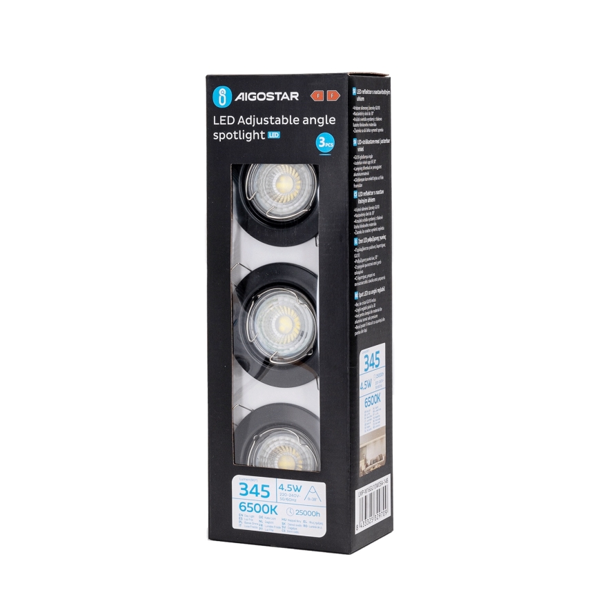 Aigostar - набір 3x LED вбудованих світильників 1xGU10/4,5W/230V 6500K чорний