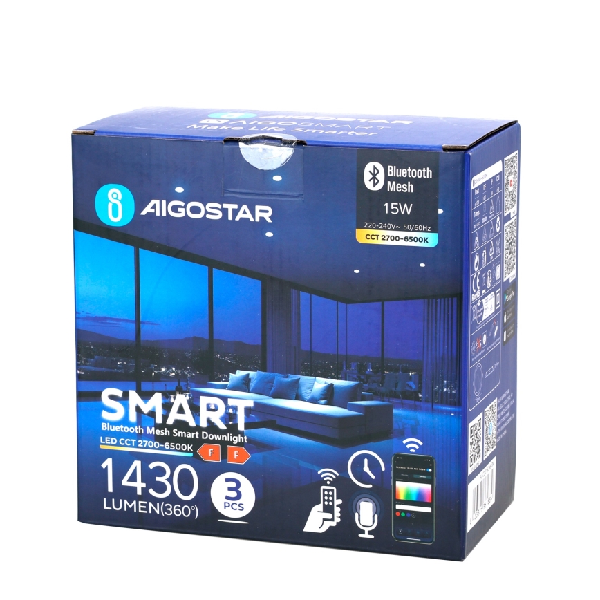 Aigostar - НАБІР 3x Стельовий вбудований LED світильник з регулюванням яскравості MESH LED/15W/230V 2700K-6500K діаметр 17 см
