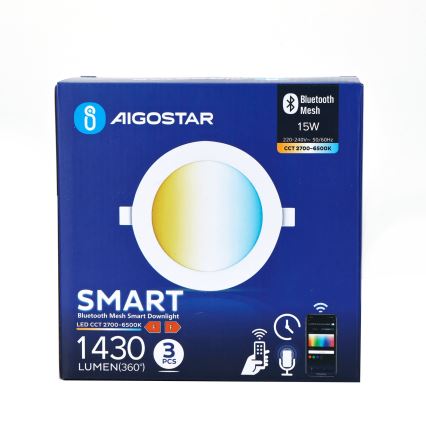 Aigostar - НАБІР 3x Стельовий вбудований LED світильник з регулюванням яскравості MESH LED/15W/230V 2700K-6500K діаметр 17 см