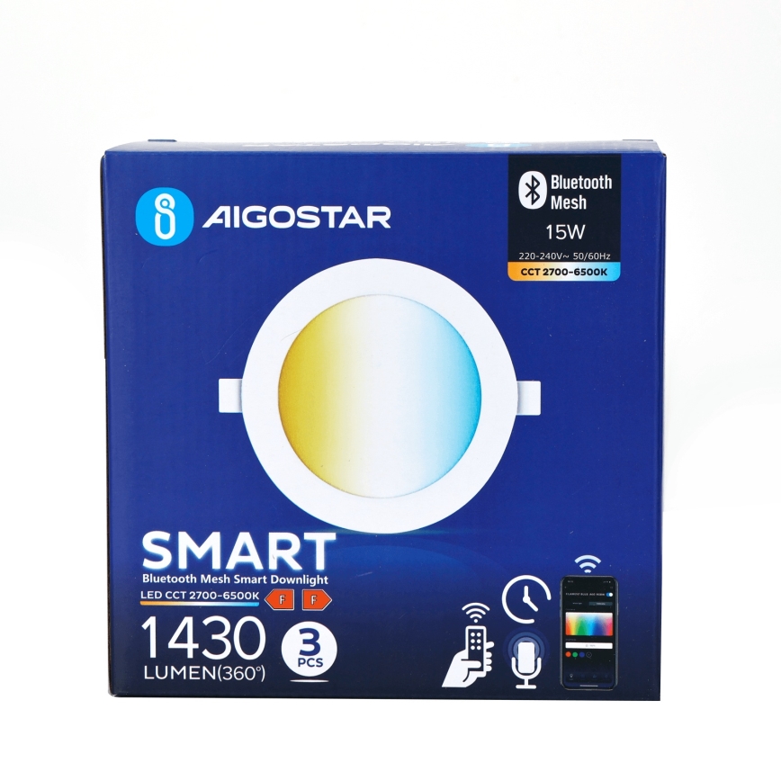 Aigostar - НАБІР 3x Стельовий вбудований LED світильник з регулюванням яскравості MESH LED/15W/230V 2700K-6500K діаметр 17 см