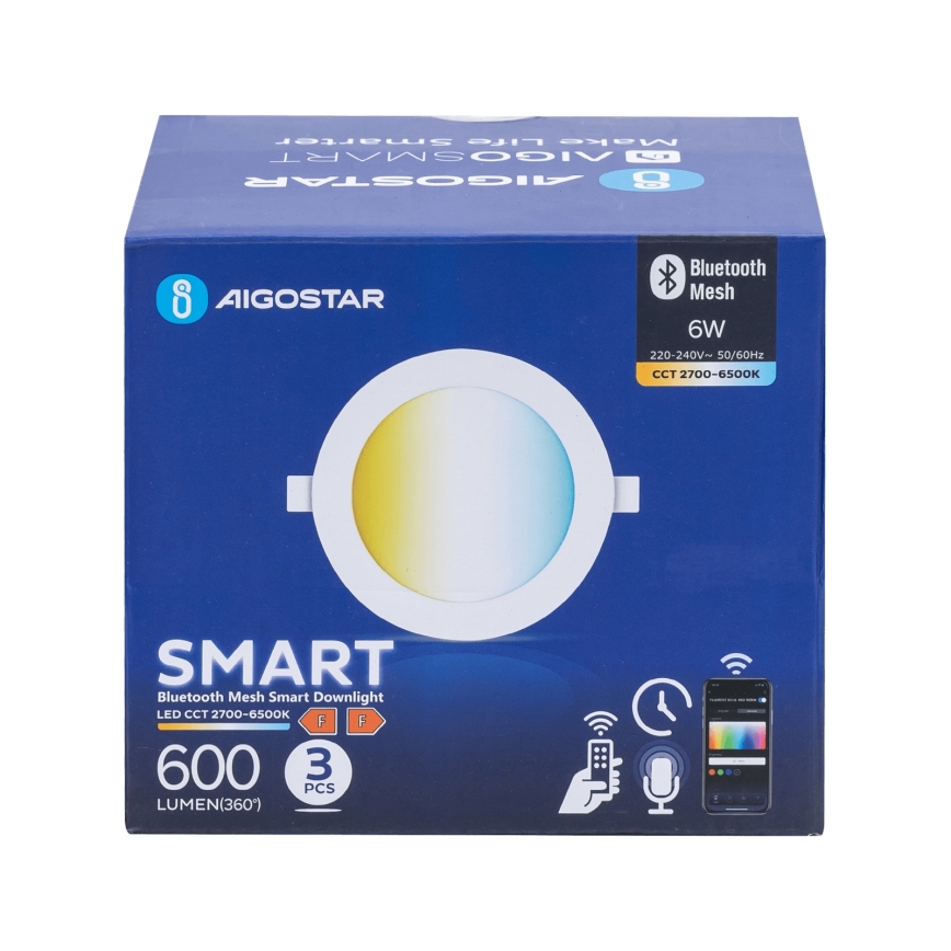 Aigostar - НАБІР 3x Стельовий вбудований LED світильник з регулюванням яскравості MESH LED/6W/230V 2700K-6500K діаметр 11,5 см