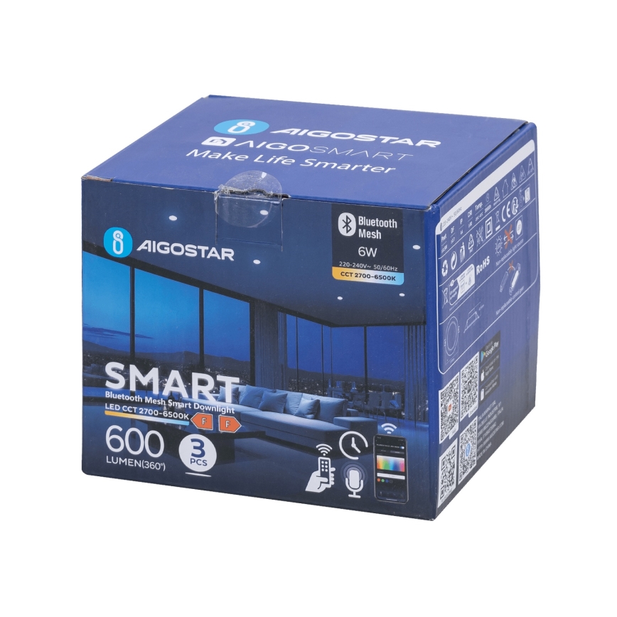 Aigostar - НАБІР 3x Стельовий вбудований LED світильник з регулюванням яскравості MESH LED/6W/230V 2700K-6500K діаметр 11,5 см