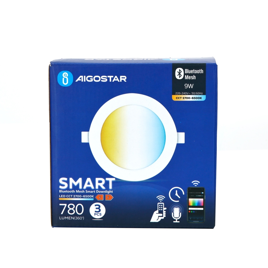 Aigostar - НАБІР 3x Стельовий вбудований LED світильник з регулюванням яскравості MESH LED/9W/230V 2700K-6500K діаметр 14,5 см