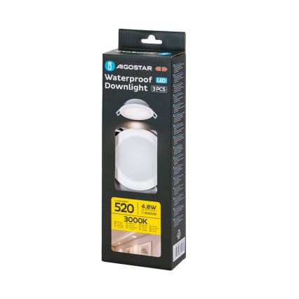 Aigostar - НАБІР 3x Вуличний вбудований стельовий LED світильник LED/4,8W/230V 3000K IP65 білий