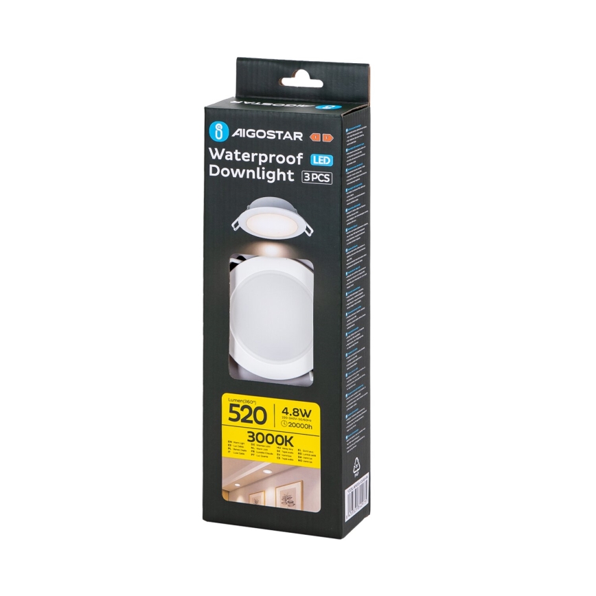Aigostar - НАБІР 3x Вуличний вбудований стельовий LED світильник LED/4,8W/230V 3000K IP65 білий