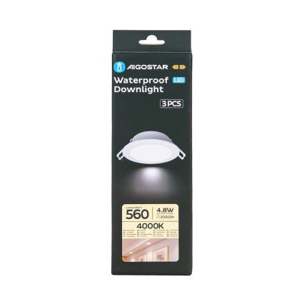 Aigostar - НАБІР 3x Вуличний вбудований стельовий LED світильник LED/4,8W/230V 4000K IP65 білий