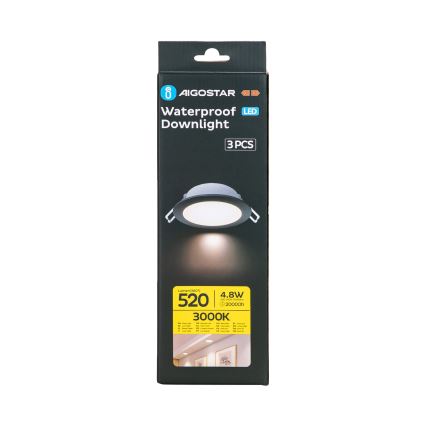 Aigostar - НАБІР 3x Вуличний вбудований стельовий LED світильник LED/4,8W/230V 3000K IP65 чорний