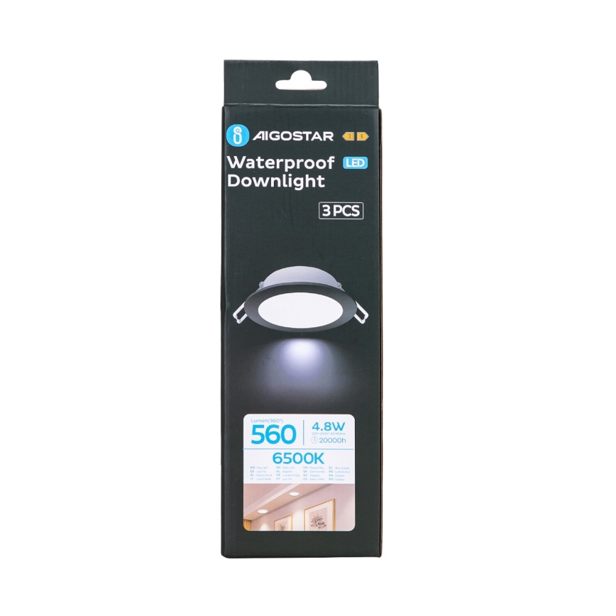 Aigostar - НАБІР 3x Вуличний вбудований стельовий LED світильник LED/4,8W/230V 6500K IP65 чорний