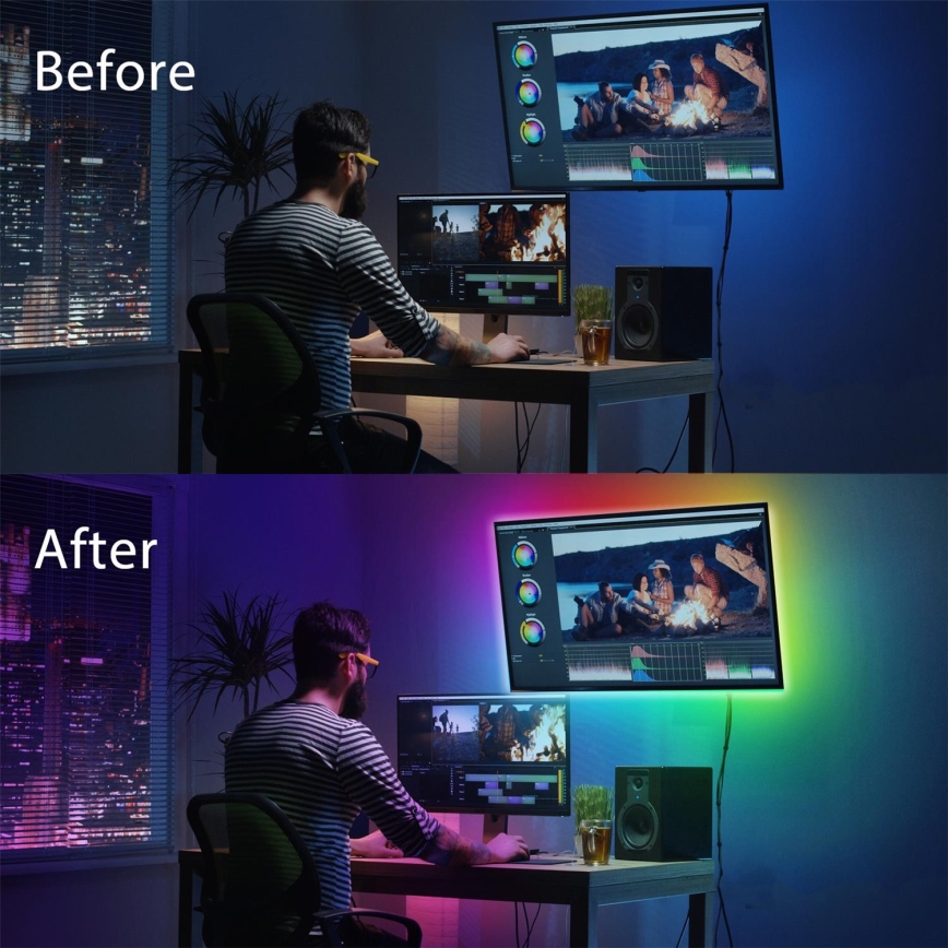 Aigostar - НАБІР 4x LED RGB з регулюванням яскравості стрічка 0,5м LED/2,5W/5V IP65 +ДК