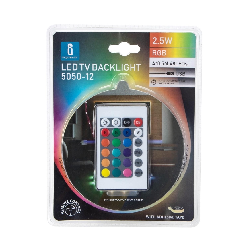 Aigostar - НАБІР 4x LED RGB з регулюванням яскравості стрічка 0,5м LED/2,5W/5V IP65 +ДК