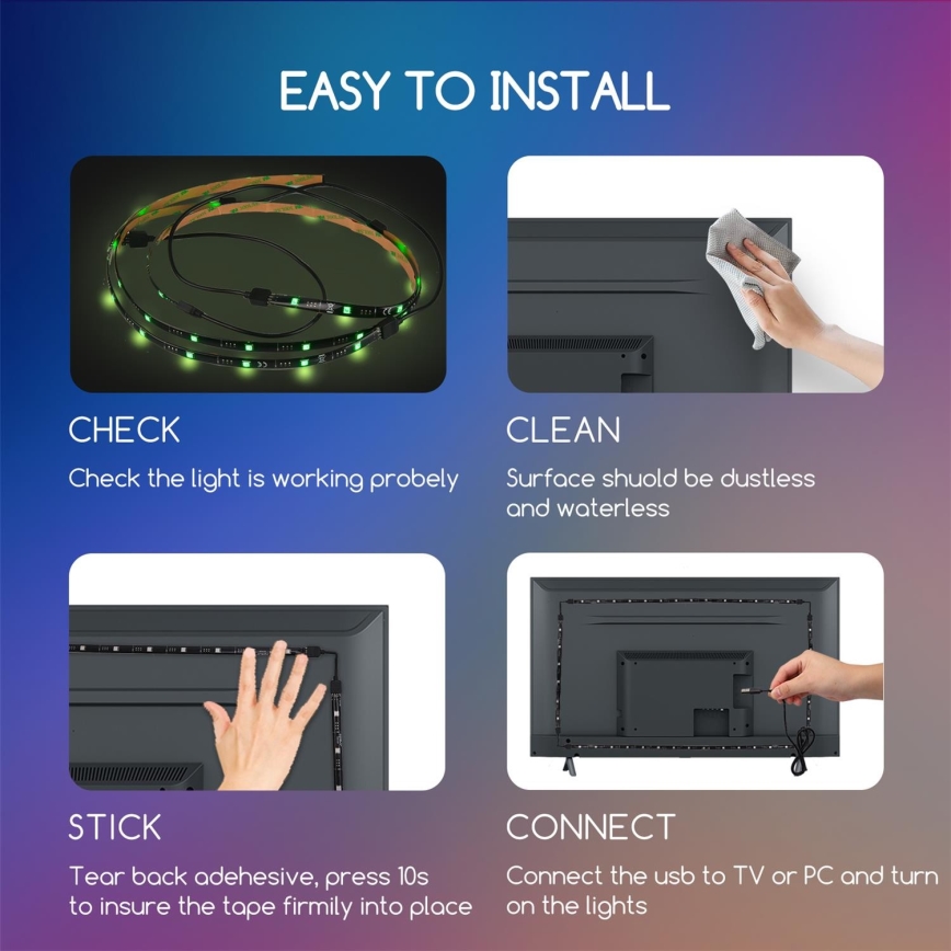 Aigostar - НАБІР 4x LED RGB з регулюванням яскравості стрічка 0,5м LED/2,5W/5V IP65 +ДК