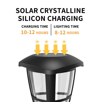 Aigostar - Набір із 12 сонячних світлодіодних ламп LED/0,06W/2V 33,8 cm 6500K 100 mAh IP44 чорні