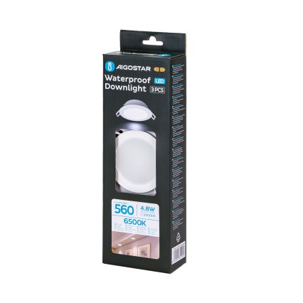 Айгостар - набір із 3 світлодіодних вбудованих точкових світильників для ванної 4,8 Вт/230 В IP65 білий