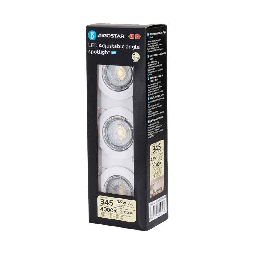 Aigostar - Набір з 3 LED‑вбудованих світильників 1xGU10/4,5W/230V 4000K білий