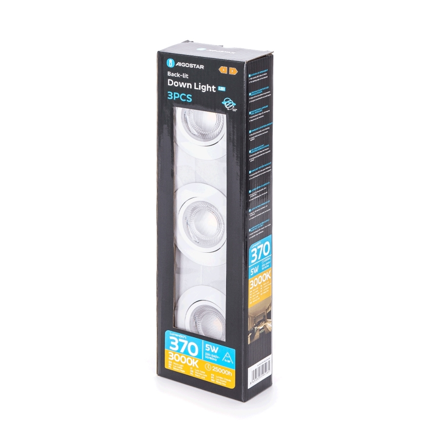 Aigostar - Набір з 3х LED Світильників вбудованого типу LED/5W/230V 3000K діаметр 8,5 см білий