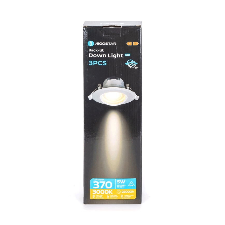 Aigostar - Набір з 3х LED Світильників вбудованого типу LED/5W/230V 3000K діаметр 8,5 см білий