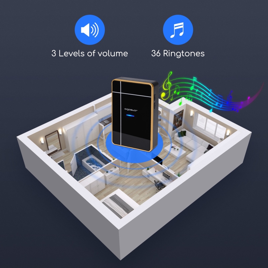 Aigostar - НАБОР 2x Беспроводной дверной звонок 3xAA/12V IP44 черный