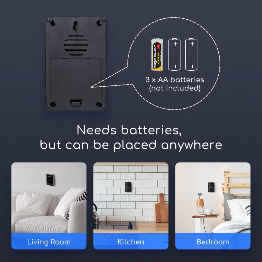 Aigostar - НАБОР 2x Беспроводной дверной звонок 3xAA/12V IP44 черный