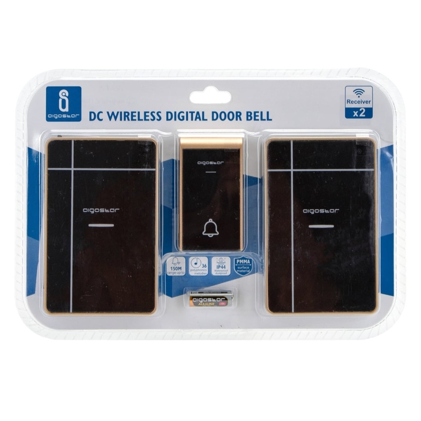 Aigostar - НАБОР 2x Беспроводной дверной звонок 3xAA/12V IP44 черный